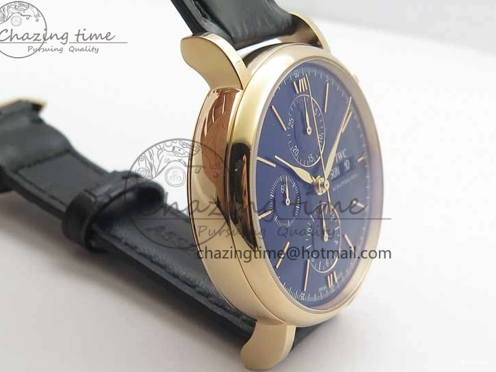 MIROTIME 0106 Portofino Chrono RG ZF 1:1 Best Edition Blue Dial Gold Markers on Black Leather Strap A FlexibleFit 7112
